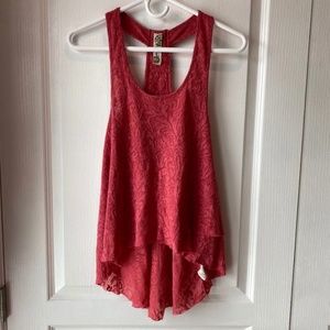 Free People Textured Beaded High Low Tank size Sm Pink Coral Boho